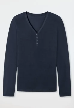 Shirt langarm Modal V-Ausschnitt Knopfleiste blau - Mix+Relax