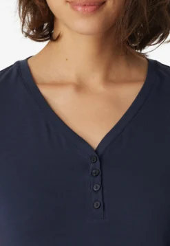 Shirt langarm Modal V-Ausschnitt Knopfleiste blau - Mix+Relax