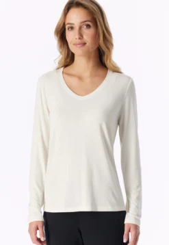 Shirt langarm V-Ausschnitt naturweiß - Mix+Relax