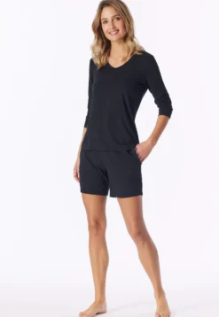 Shirt langarm V-Ausschnitt schwarz - Mix+Relax