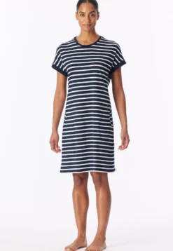 Sleepshirt kurzarm Streifen nachtblau - Casual Essentials