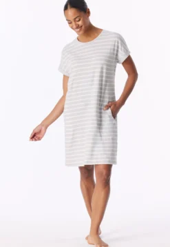 Sleepshirt kurzarm Streifen silbergrau-meliert - Casual Essentials