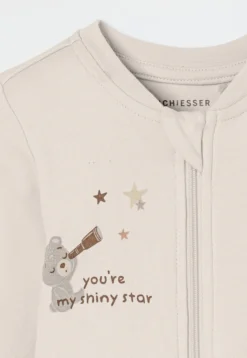 Strampler lang mit Fuß Teddybär beige-meliert - Baby