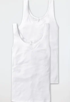 Trägertops 2er-Pack mit Stickerei weiß - Cotton Essentials
