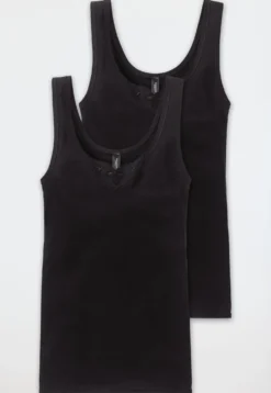 Trägertops 2er-Pack mit Stickerei schwarz - Cotton Essentials