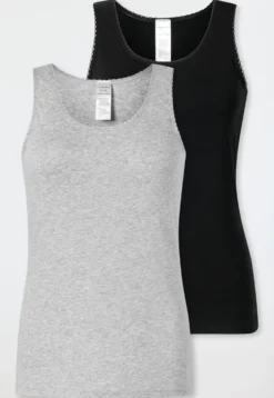 Trägertops 2er-Pack Spitze schwarz/ grau melange - Modern Multipacks