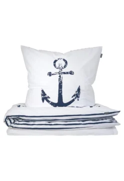 Wende-Bettwäsche 2-teilig Renforcé Anker Streifen weiß/navy - SCHIESSER Home