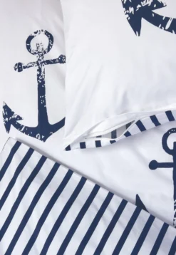 Wende-Bettwäsche 2-teilig Renforcé Anker Streifen weiß/navy - SCHIESSER Home